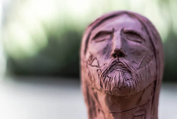 Foto Van Jezus Christus Gezicht Klei Sculptuur — Stockfoto