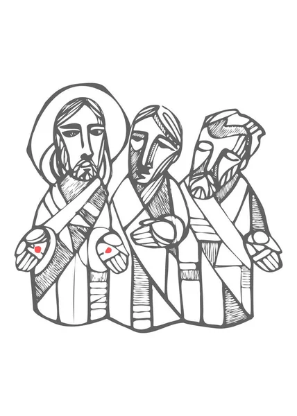 Handgetekende Vectorillustratie Tekening Van Jezus Christus Discipelen Emaus — Stockvector