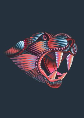 Geleneksel alebrije tarzında el çizimi vektör çizimi veya renkli bir Meksika yerli jaguarı çizimi