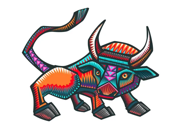 Ręcznie Rysowane Wektor Ilustracja Lub Rysunek Kolorowy Meksykański Rdzenny Byk — Wektor stockowy