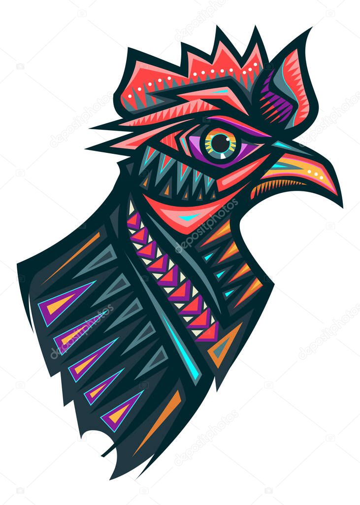 Hand drawn vector illustration or drawing of a colorful mexican rooster