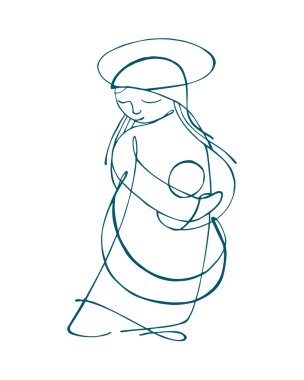 Blessed Virgin Mary contour drawing clipart