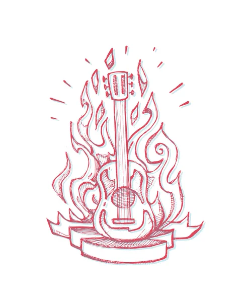 Beyaz üzerine yanan gitar — Stok Vektör