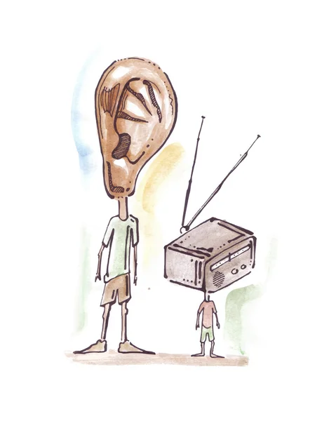Почути концепцію з вухом і радіо — стоковий вектор
