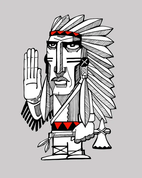 绘图的印第安酋长 — 图库矢量图片