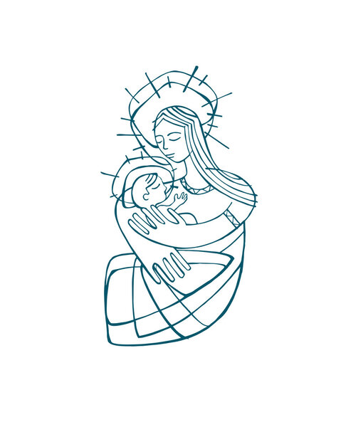 Blessed Virgin Mary contour drawing