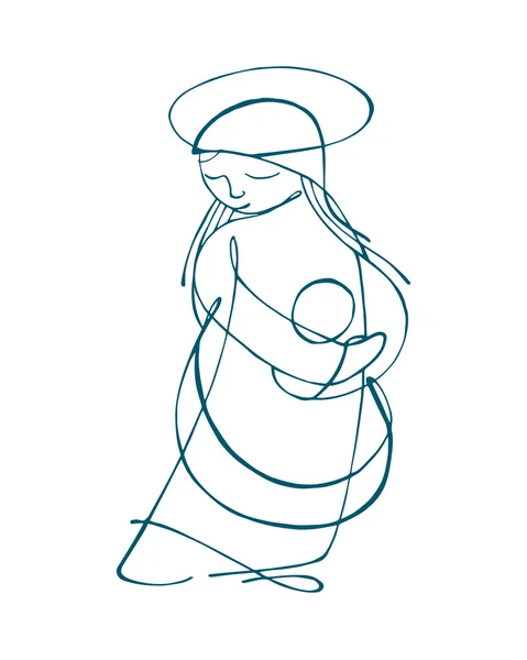 Heilige Maagd Maria contour tekening — Stockvector