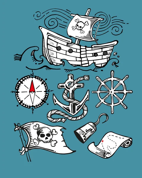 Artículos piratas dibujados a mano — Archivo Imágenes Vectoriales