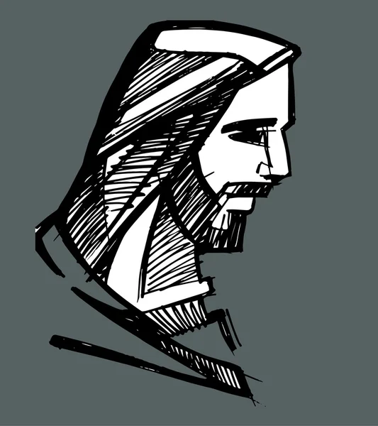 耶稣脸手绘矢量插图或绘图的耶稣的脸 — 图库矢量图片