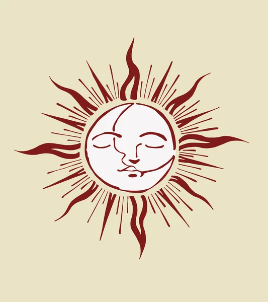Sole e luna disegnati a mano — Vettoriale Stock