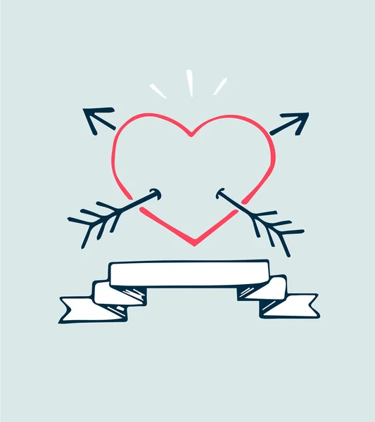 Srdce a šípy ručně kreslenou — Stockový vektor