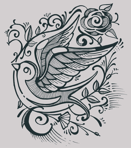 Swallow bird and flowers