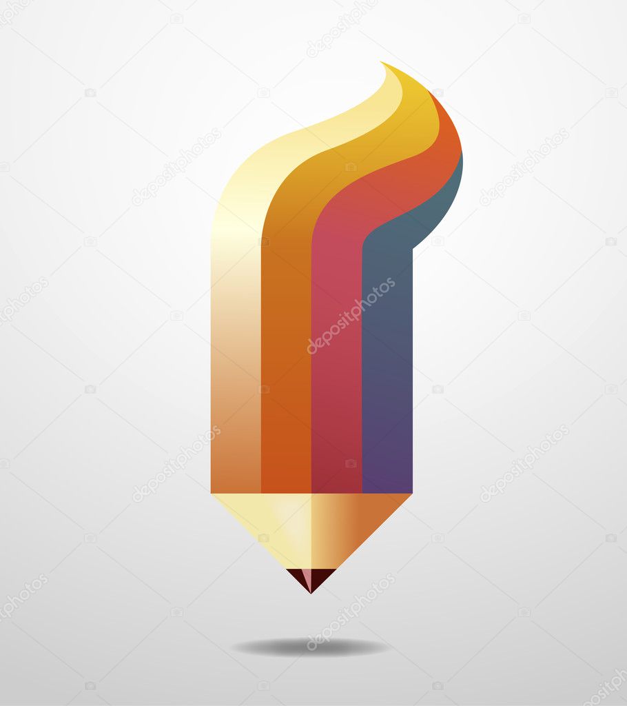 Vector illustration or drawing of a pencil logo with a fire flame effect