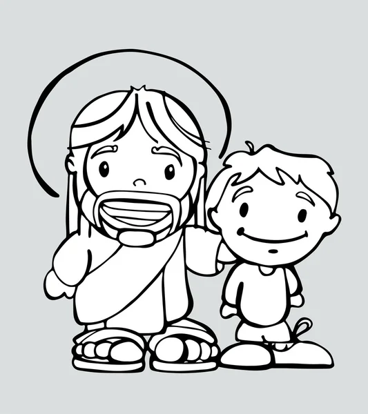 Cartoon Jezus Christus met jongen — Stockvector