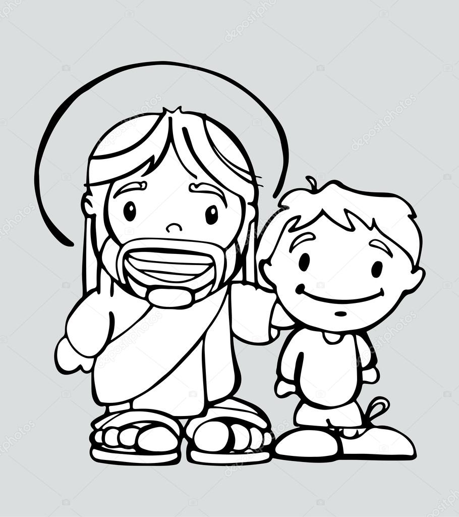 Cartoon Jesus Christ with boy