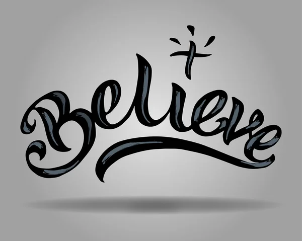 Lettering Believe med kors — Stock vektor