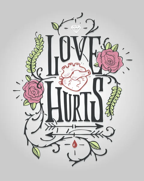 Love hurts lettering badge — Stock Vector