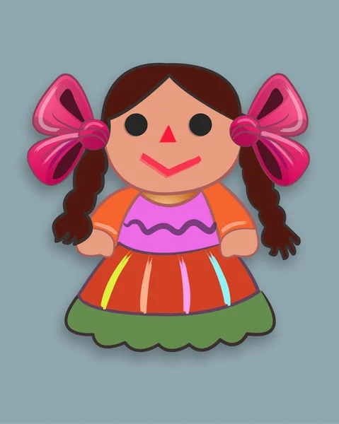 Muñeca mexicana tradicional de dibujos animados — Vector de stock