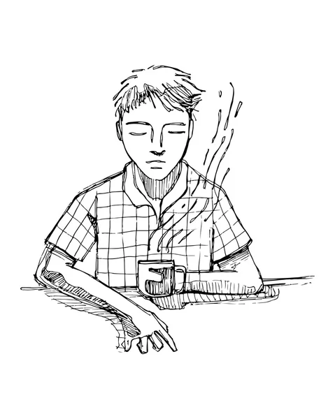 Hombre reflexivo bebiendo café — Vector de stock