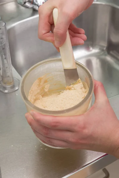 Mixing Gypsum Making Prosthesis Saddle Dental Imprint Dental Laboratory — Stock Photo, Image