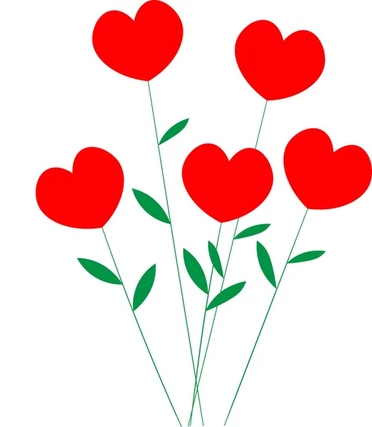 Red Hearts Green Stems — Stock Vector