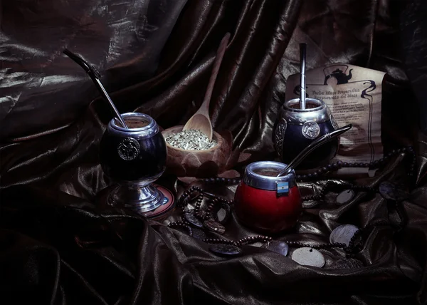 Yerba mate and calabashes, artistic still life