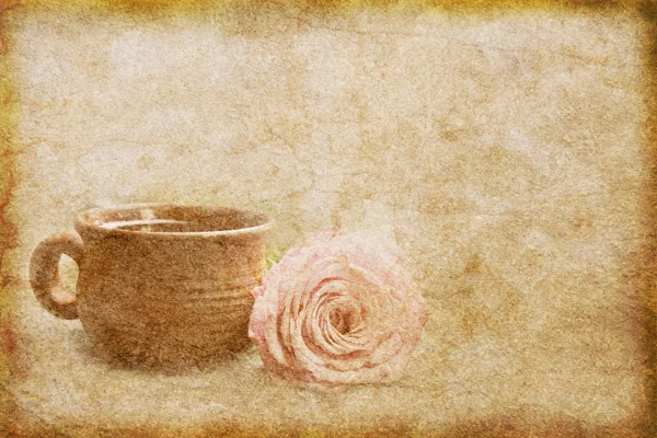 Textura de papel velha com café e rosa — Fotografia de Stock