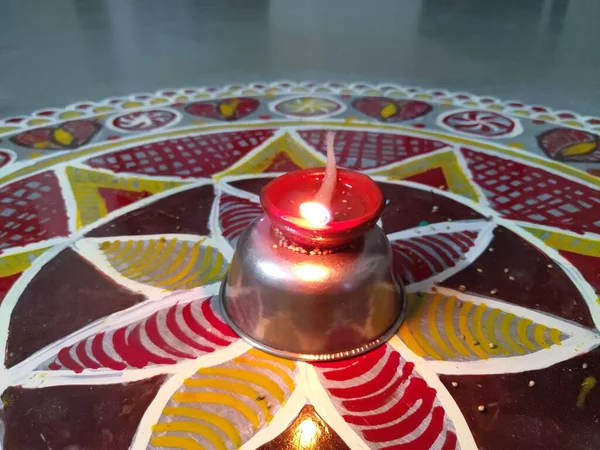 Happy Diwali Lit Diya Lampa Gatan Natten Glad Diwali Diya — Stockfoto