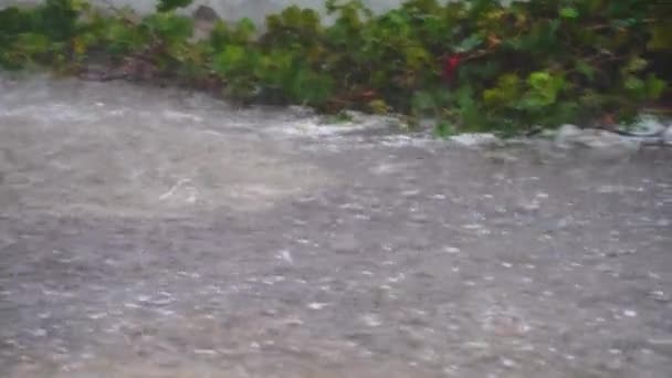 Saçaklardan Gökten Sağanak Yağış Yağıyor Yağmur Çok Şiddetli Yağıyor Çatıda — Stok video