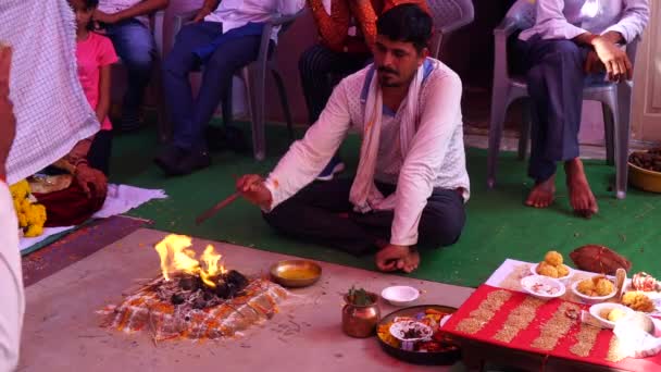 Sikar Rajasthan India May 2020 Homa Havan Fire Ceremony Performed — Stock Video