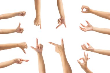 kolaj kadının beyaz arka plan üzerinde eller