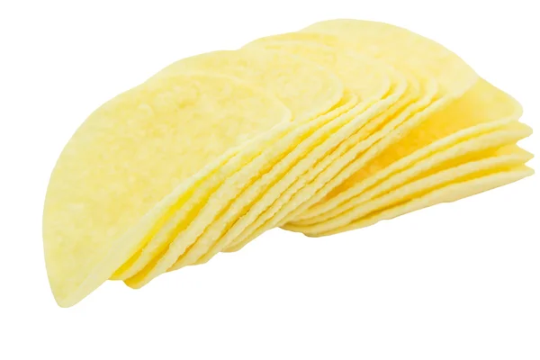 흰 배경에 달린 감자 칩 — 스톡 사진
