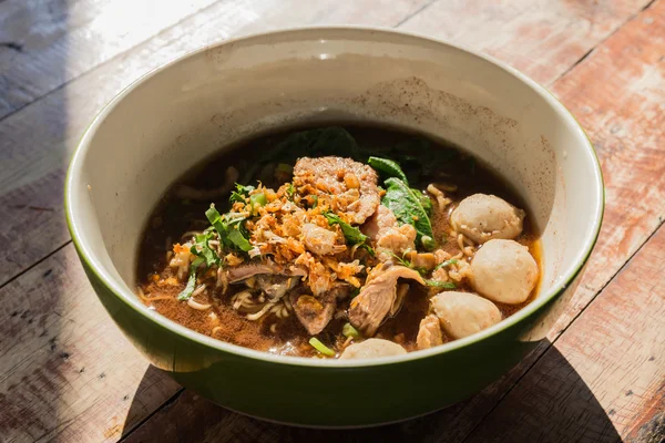 Bowl of thai style beef noodle soup — Stock Photo, Image