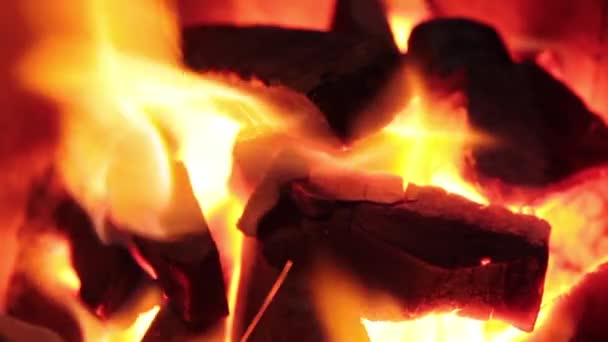 Fuego ardiente. Primer plano del fuego ardiente — Vídeo de stock