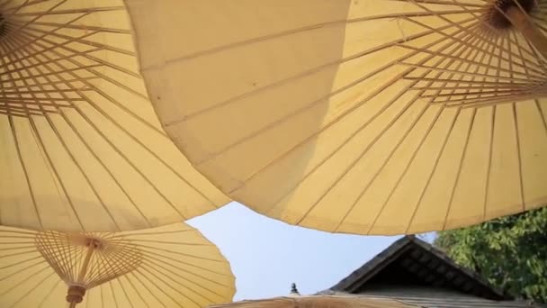 Tropical beach umbrella or parasol, vintage style : panning HD — Stock Video