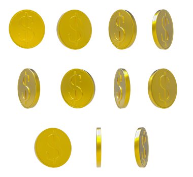 Beyaz arka plan üzerinde izole düşen altın sikke