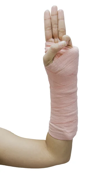 Splint,broken bone,broken hand isolate on white background — Stock Photo, Image