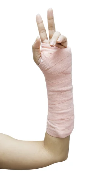 Splint,broken bone,broken hand isolate on white background — Stock Photo, Image