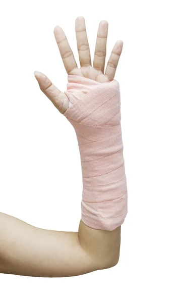 Splint, brutna ben, bruten hand isolera på vit bakgrund — Stockfoto