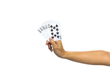 Beyaz arkaplanda elle izole edilmiş kartlar oynanıyor