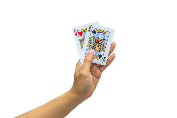 Jugar a las cartas en la mano aislado sobre fondo blanco —  Fotos de Stock