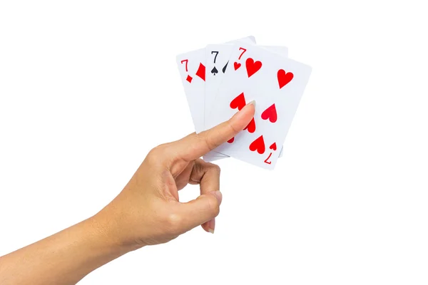 Jugar a las cartas en la mano aislado sobre fondo blanco —  Fotos de Stock
