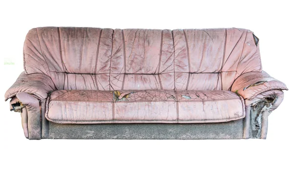 Καφέ δερμάτινο παλαιός καναπές απομονωθεί περιλαμβάνονται διαδρομή αποκοπής — Φωτογραφία Αρχείου