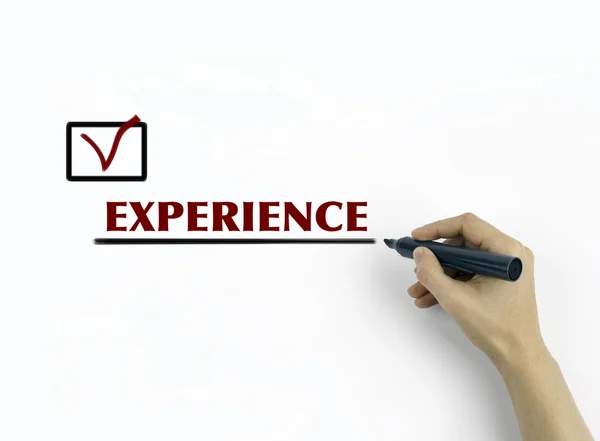 Mano con marcador Comprobar marca con palabra Experiencia —  Fotos de Stock