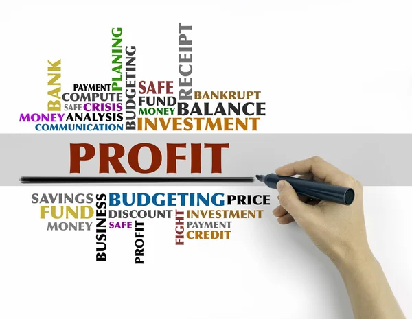 Mano con scrittura marcatore - PROFIT word cloud, concetto di business — Foto Stock