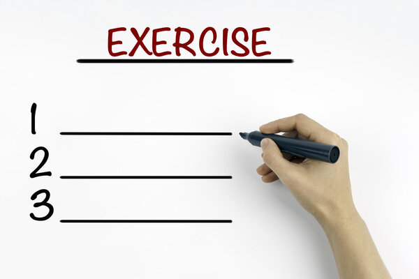 Hand with marker writing - Exercise blank list, fitness, sport, 