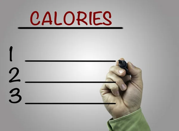 Hand met de markeerdraad schrijven calorieën lege lijst, fitness, sport, hij — Stockfoto