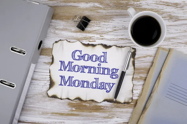 Az asztalon egy bábu-ból papír- és szöveg - jó hétfő reggel — Stock Fotó