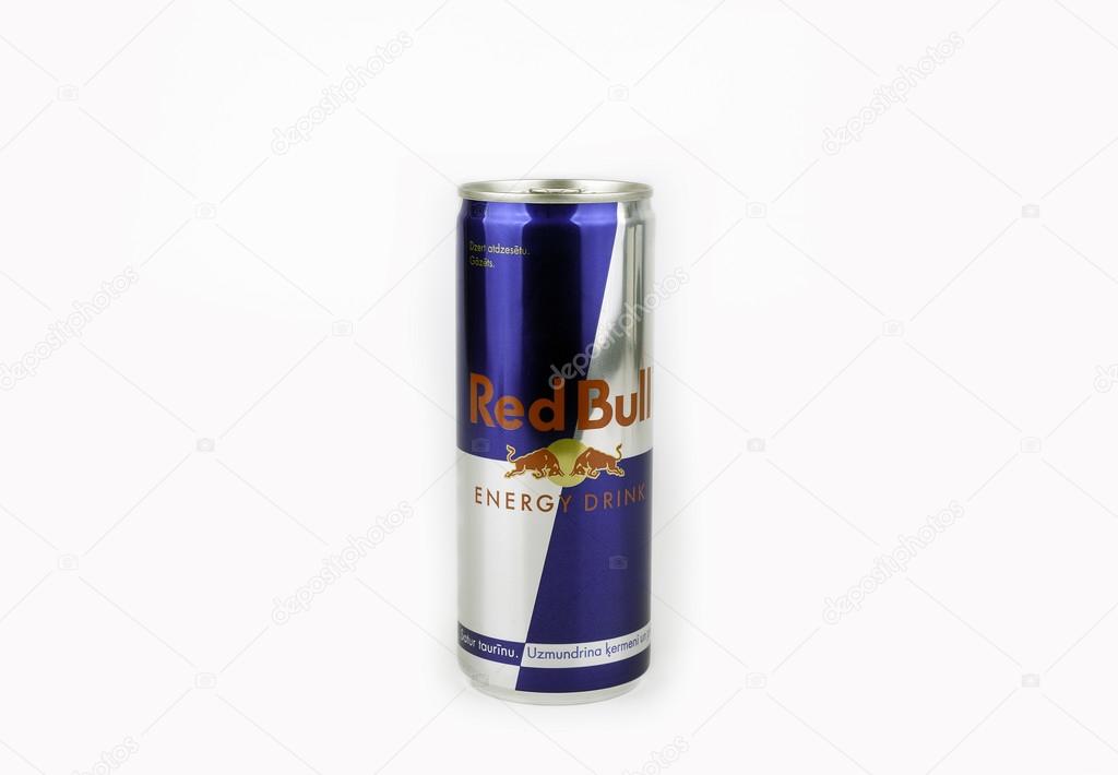 Riga, Latvia - April 11,2016:Red Bull is an energy drink sold by Austrian company Red Bull GmbH, created in 1987. Red Bull is the most popular energy drink in the world.