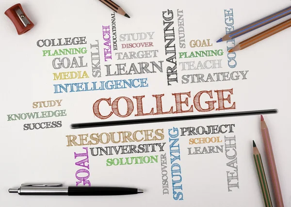 COLLEGE word cloud, education concept on drawing sheets